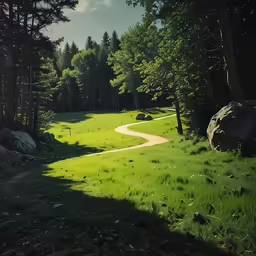 a small winding path goes through the trees