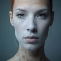 a red haired woman with freckled skin on her face