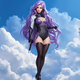 a cartoon of a woman wearing a costume, black boots, and tights