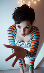 a young woman making the number one sign and standing