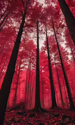 red foliage covers the trees in a forest