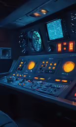 a control panel in the cockpit of a ship