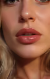 a woman with blond hair is staring off to the side