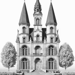 a black and white photo of an old castle