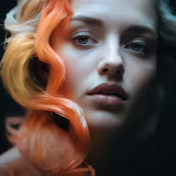 a woman with orange hair in her left side