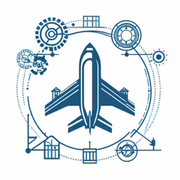 an airplane is surrounded by various objects