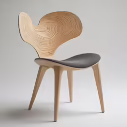 a chair with wood back and grey seat