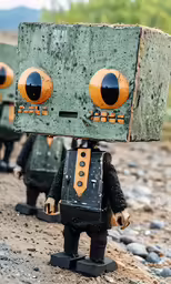 some action figures that are in the dirt