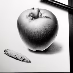 an apple and a banana are shown with a pencil