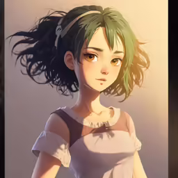 an animated girl with a ponytail hairs and dress