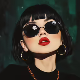 a girl with glasses on wearing a necklace