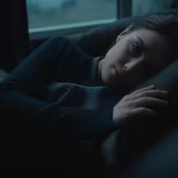 a woman is lying down on the bed