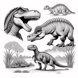 dinosaurs drawing - a picture of dinosaurs fine art print,three dinosaurs are seen on a white background