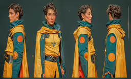 the woman has four different costumes in her hands