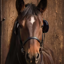 the horse has a bit of white on its forehead