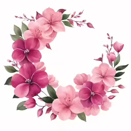 a round frame with watercolor flowers on white background