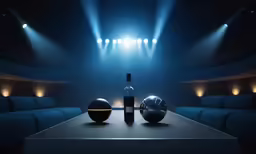 three vases on a table in front of an empty auditorium
