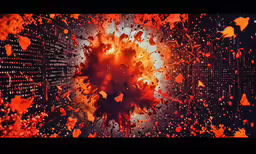 digital image of an exploding explosion with orange and yellow streaks