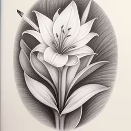 an ink - filled drawing of white lilys in a round design,an artistic pen drawing of a white lily