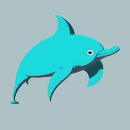 an illustrated dolphin is swimming with its mouth open,a very cute looking blue dolphin swimming