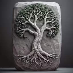 a stone with a tree that is growing out of it