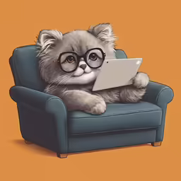 there is a cat that is sitting in a chair with glasses