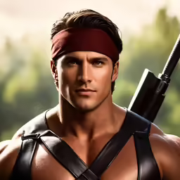 a young man with guns and no shirt