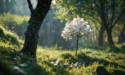 a small tree in the middle of a grassy area