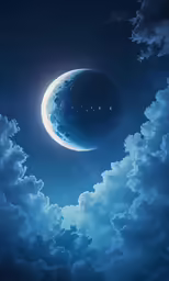 a picture that has a blue sky and a crescent