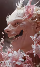 a man with some fake flowers on his face