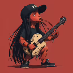 a drawing of a young girl with long hair playing a guitar