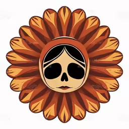 a skeleton in a sunflower with black eyes
