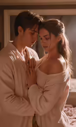 young couple in love in bed by mirror