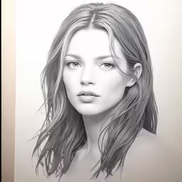 a drawing of a woman with long, wavy hair