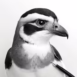 a black and white image of a bird