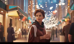 woman holding a cup of coffee on a busy street