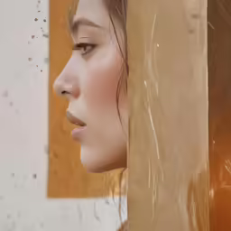 a woman that is standing by a window