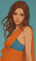 the image shows a woman with a long, brown hair