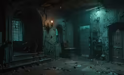 an eerie room that is full of dark stuff