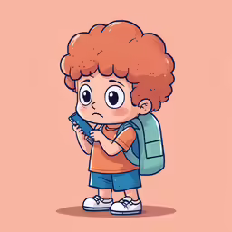 a cartoon boy is using his phone to take a selfie