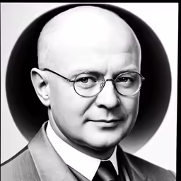 a man in a suit and tie with a black and white photo of himself