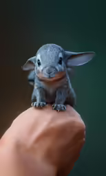 there is a small gray animal on the finger of someone