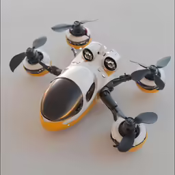 a remote controlled, white and orange helicopter