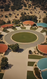 an aerial photo of a park with a circle shape in the center