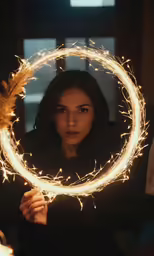 a person holds up a circular light show