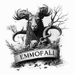 a goat is in front of a banner that says emofairi