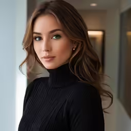 a beautiful woman posing for the camera with a green top
