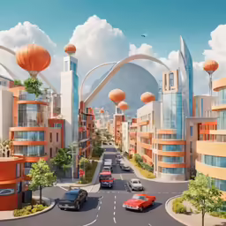 a computer generated image of cars in a city street