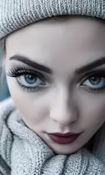 a woman is looking into the camera with her eyes closed