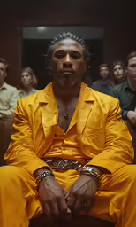 the man is sitting on a chair next to others